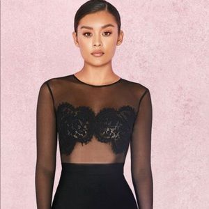 House of CB Sofi Black Mesh Lace Sheer Bodysuit M